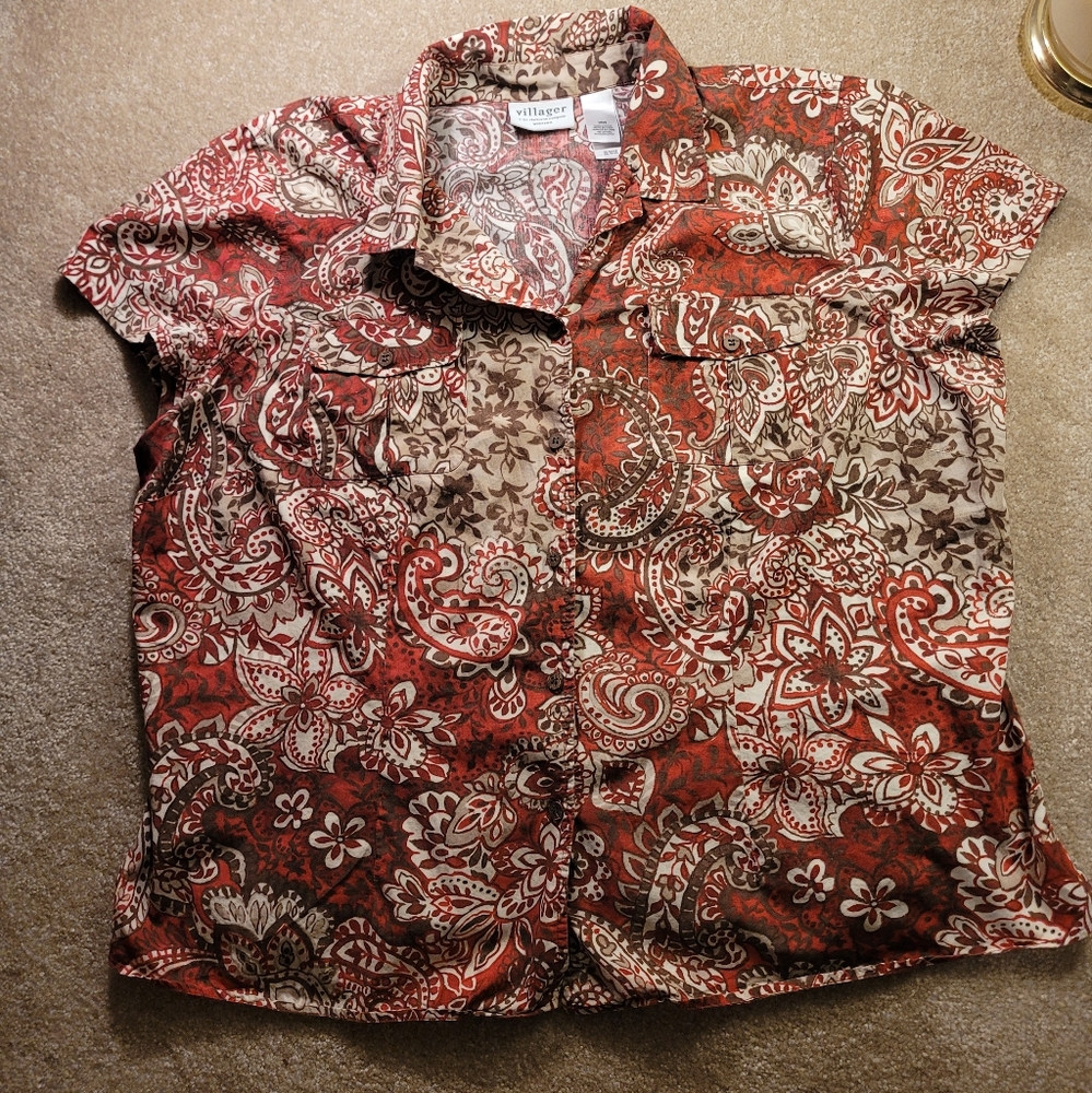 Women's paisley patterned button up shirt sleeve Villager 18w